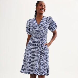 Draper James Floral Dress Short Puff Sleeve Surplice V Neck Smocked Waist XXL
